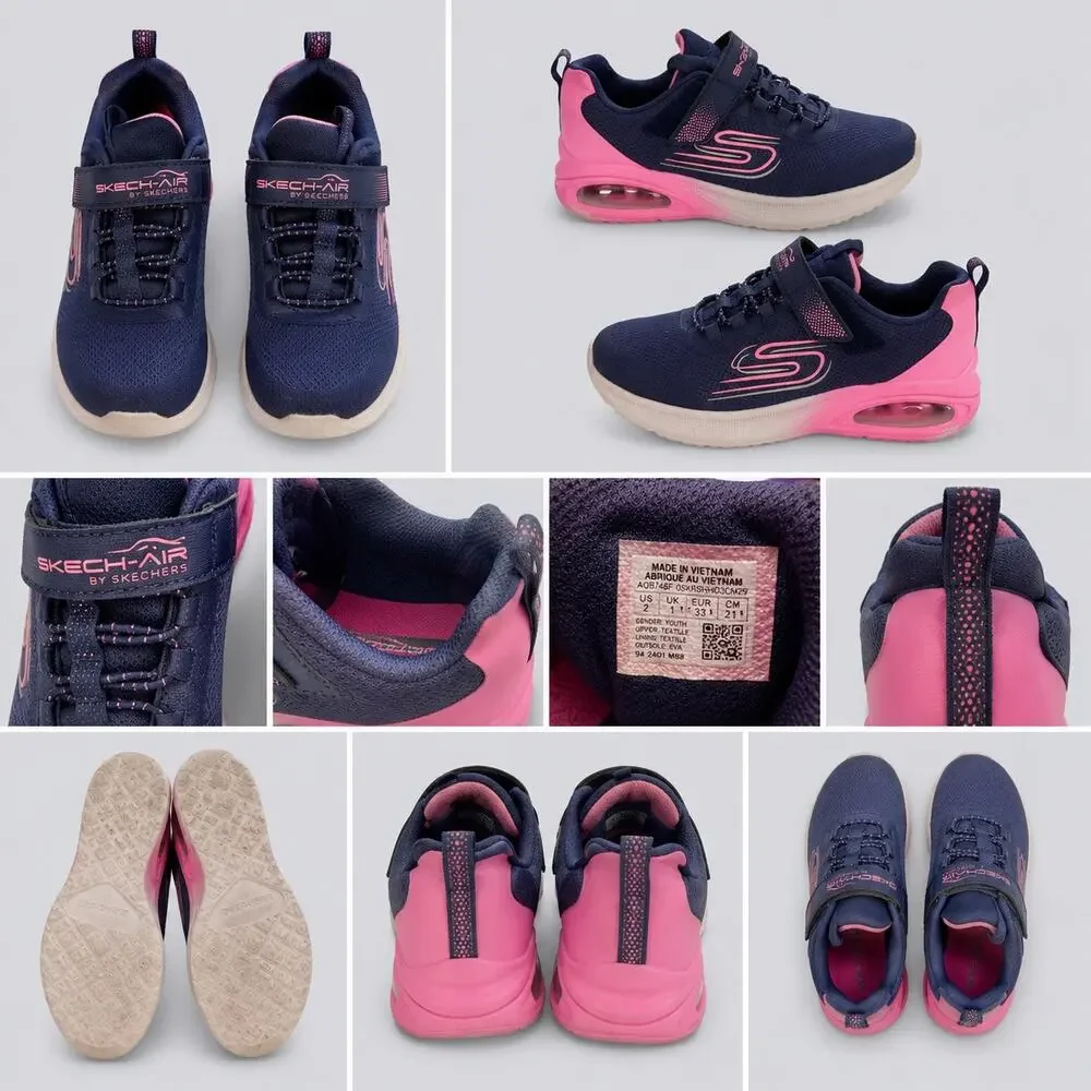 Skechers Skech-Air Girls Size 2 Navy Pink Sneakers Athletic Shoes Hook Loop